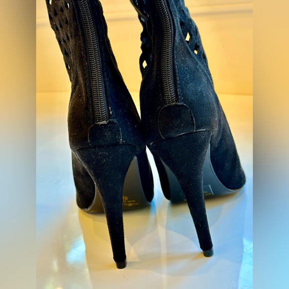 Black Mesh Over The Knee Boots, Cutouts, High Heel Boots size 8.5 - Picture 12 of 17